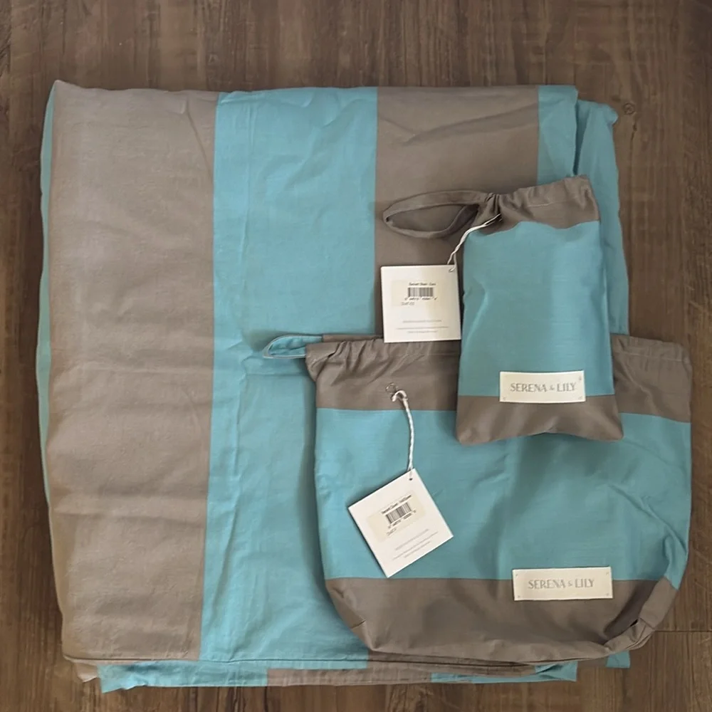 Serena & Lily Beckett Striped Duvet Bedding Set Size Full/Queen